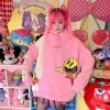Juwas Japanese Harajuku Cartoon Print Loose Warm Hoodie CLOTHING