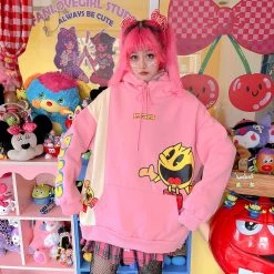 Juwas Japanese Harajuku Cartoon Print Loose Warm Hoodie CLOTHING