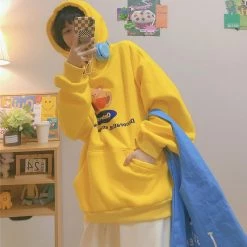 Juwas NEW ARRIVAL Cartoon Bear Yellow Pocket Loose Hoodie