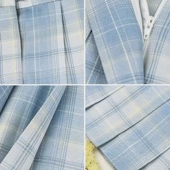 Juwas Kawaii School Girl Blue Plaid JK Skirts