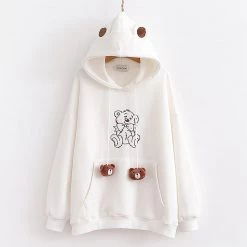 Juwas Bear Embroidery Drawstring Warm Hoodie CLOTHING