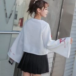 -Juwas NEW ARRIVAL Lace Up Bow-Knot Long Sleeve Short Hoodie