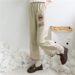 Juwas Bear Letter Embroidery Loose Ninth Pants NEW ARRIVAL
