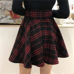 Juwas.com Online Store NEW ARRIVAL Punk Woolen High Waist Plus Size Plaid Skirt