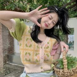 Juwas Vintage Knits Short Sleeve Tops NEW ARRIVAL