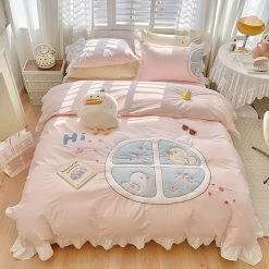 Juwas Cute Duckling Embroider Cotton Bedding Set