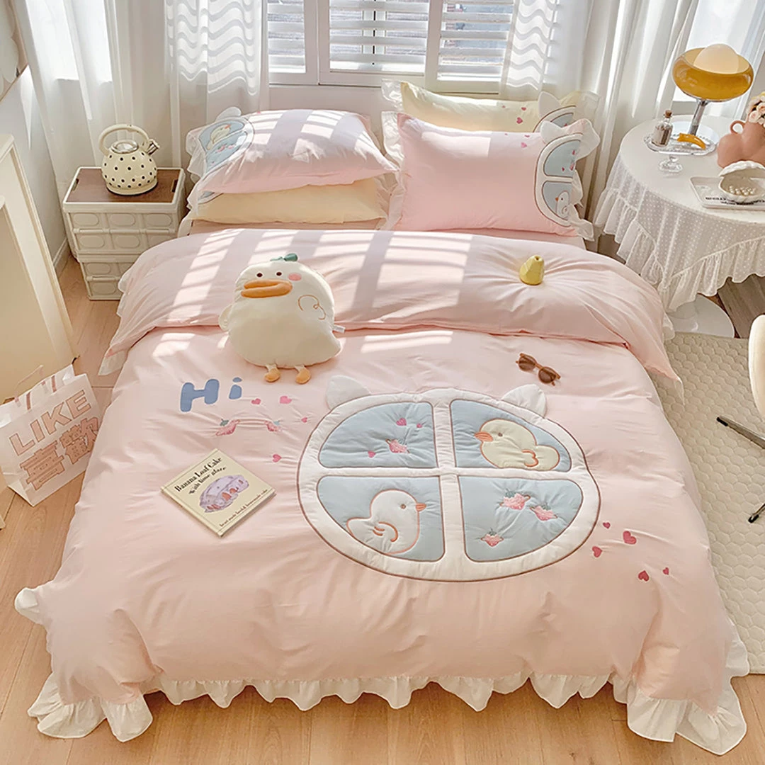 Juwas Cute Duckling Embroider Cotton Bedding Set 3 Juwas Cute Duckling Embroider Cotton Bedding Set