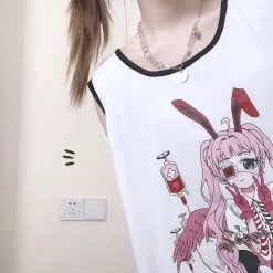 Juwas Anime Girl Print Loose T-shirt