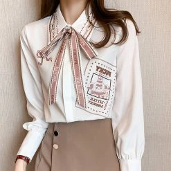 Juwas Bowknot Chiffon Shirt NEW ARRIVAL