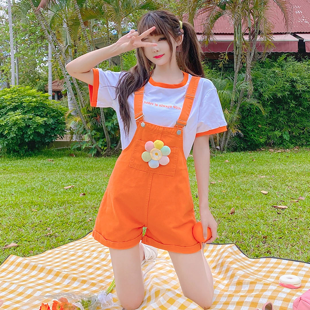 Juwas Flower Pocket Orange Denim Overalls CLOTHING 3 Juwas Flower Pocket Orange Denim Overalls CLOTHING
