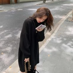 Juwas Korean Black/White Loose Cotton Sweater CLOTHING