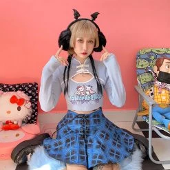 Juwas Techno Blue Plaid Lace Mini Skirt