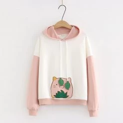 Juwas CLOTHING Cartoon Leaf Bear Embroidery Hoodie