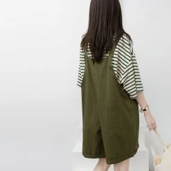 Juwas Pure Color Wide Leg Overalls Dungaree