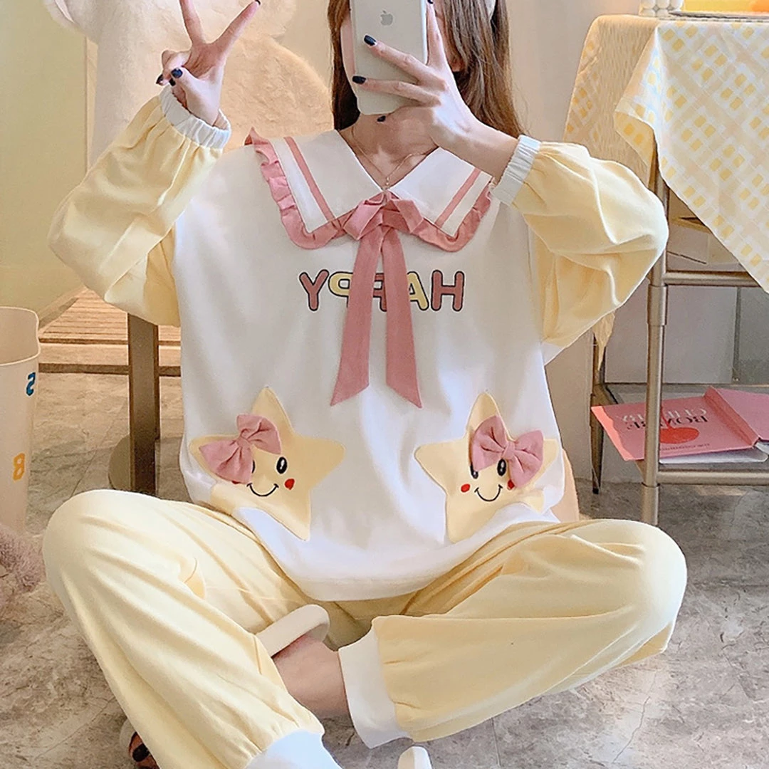 Juwas Cute Cartoon Stars Embroidery Pajamas Set 5 Juwas Cute Cartoon Stars Embroidery Pajamas Set