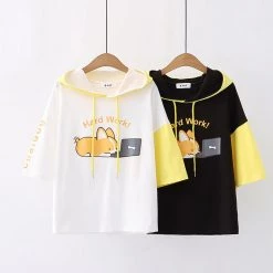 Juwas Hard Working Corgi Print T-shirt NEW ARRIVAL