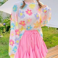 Juwas CLOTHING Flower Prints Loose Sweater Shirt