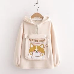 Juwas Cute Shiba Inu Print Hoodie With Pocket CLOTHING