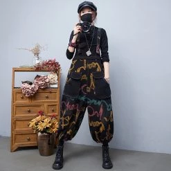 Juwas Vintage Slither Painted Streetwear Oversized Overalls