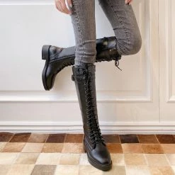 Juwas Chic Round Toe Knee High Lace Boots Shoes