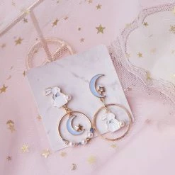-Juwas Cute Mismatched Bunny And Moon Earrings