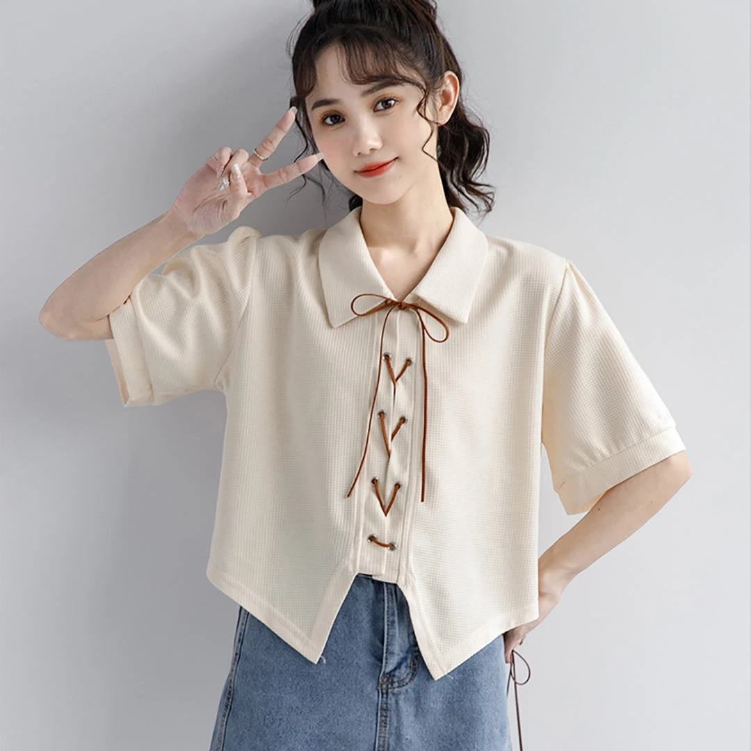 Juwas Fashion Lace Up Short Sleeve Shirt NEW ARRIVAL 5 Juwas Fashion Lace Up Short Sleeve Shirt NEW ARRIVAL