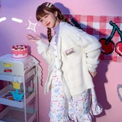 Juwas Lace Ruffle Knitted Cardigan Sweater