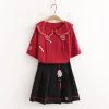 Juwas Flowers Embroidery T-Shirt Skirt Set CLOTHING