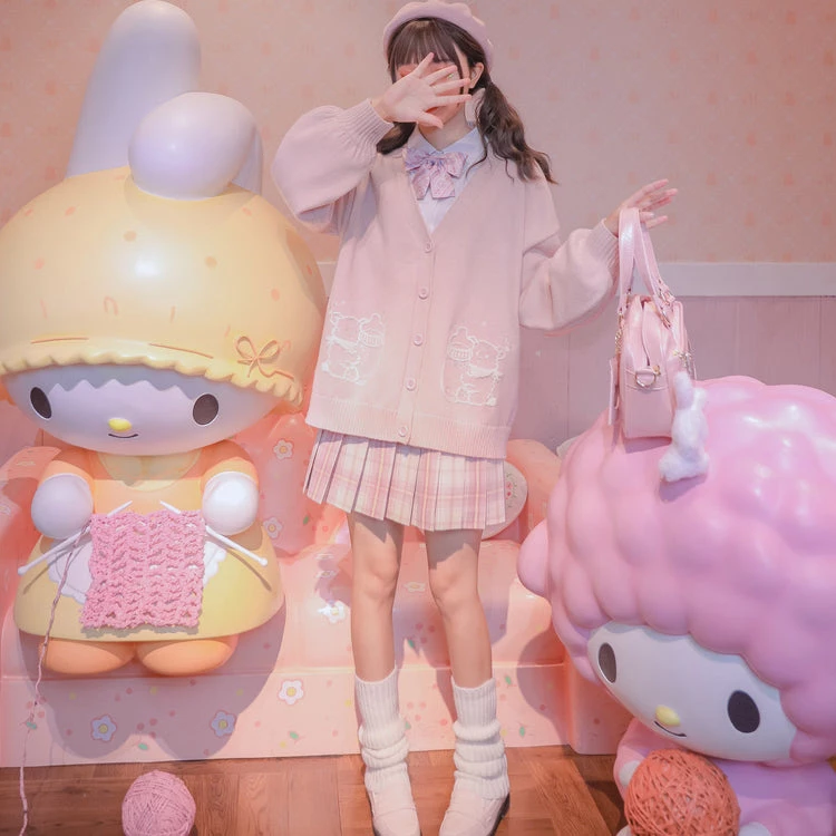 Juwas Kawaii Milk Bear Print Pastel Cardigan NEW ARRIVAL 6 Juwas Kawaii Milk Bear Print Pastel Cardigan NEW ARRIVAL