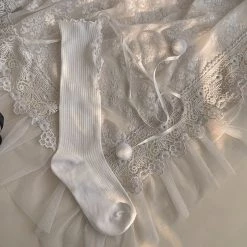 Juwas Ribbon Lace-up Balls Cotton Lolita Stockings