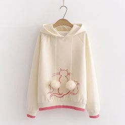 Juwas Kitty Embroidery Warm Hoodie NEW ARRIVAL