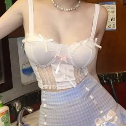 Juwas French White Lace Corset Cami Top