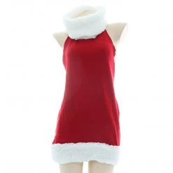 Juwas NEW ARRIVAL Sexy Red Christmas Pom Pom Halter Dress