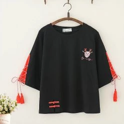 Juwas Kawaii Lace Black And Red Mask Deer Print Set