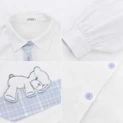 Juwas Kawaii Bear White Long Sleeve Polo Shirt Dress 15 Juwas Kawaii Bear White Long Sleeve Polo Shirt Dress