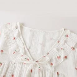 Juwas Cherry Print Cotton Short Sleeve Pajamas Dress CLOTHING