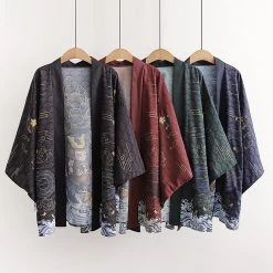 Juwas Japanese Vintage Style Kimono Outerwear Sun Protective