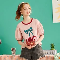 Juwas Cherry Theme Loose T-shirt NEW ARRIVAL