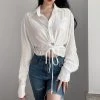 Juwas Chic White Waist Tie Crop Top Shirt