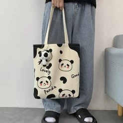 Juwas HOME&LIFESTYLE Lovely Black Panda Canvas Tote Bag