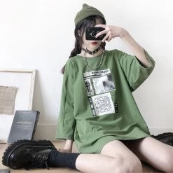 Juwas Graphics Print Round Collar Loose T-shirt