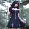 Juwas Gothic Cross Bandage Black Dress CLOTHING