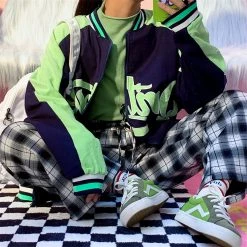 Juwas CLOTHING Letter Print Pocket Baseball Jacket