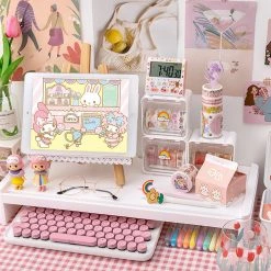 Juwas Kawaii Pink Mini Desk Computer Organizer