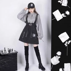 Juwas NEW ARRIVAL Goth Chain Adjustable Belt Sweatshirt Dress