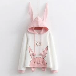 Juwas Cute Bunny Embroidery Hoodie CLOTHING