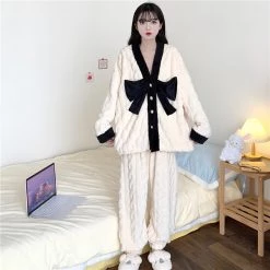 Juwas Chic Big Front Bow Plush Pajama Set