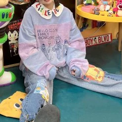 Juwas Cartoon Patch Loose Denim Pants