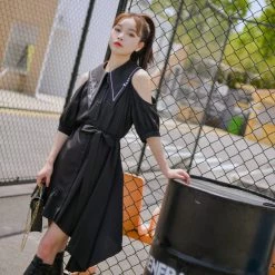 Juwas Black Rose Cut-Out Shoulder Dress