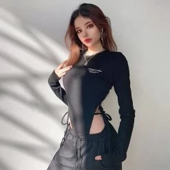 Juwas Sexy Side Lace Long Sleeve Bodysuit NEW ARRIVAL